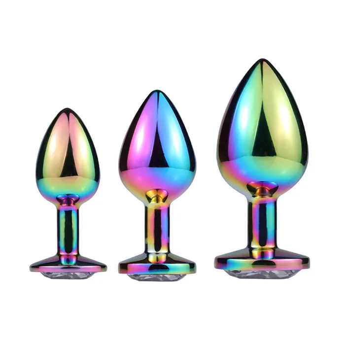 Female Sex Toys Sexyland Sexyland Chroma Rainbow Metal Butt Plug With Round Gem Large